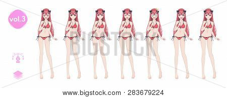 Anime Manga Girl. In A Summer Bikini Swimsuit