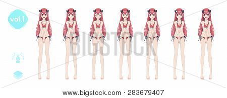 Anime Manga Girl. In A Summer Bikini Swimsuit