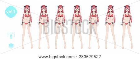 Anime Manga Girl. In A Summer Bikini Swimsuit