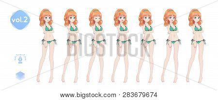 Anime Manga Girl. In A Summer Bikini Swimsuit