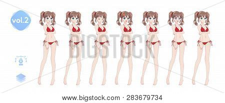 Anime Manga Girl. In A Summer Bikini Swimsuit