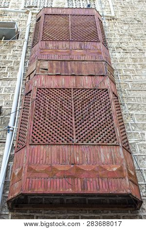Old City In Jeddah Saudi Arabia Known As Historical Jeddah. Old And Heritage Windows And Doors In Je