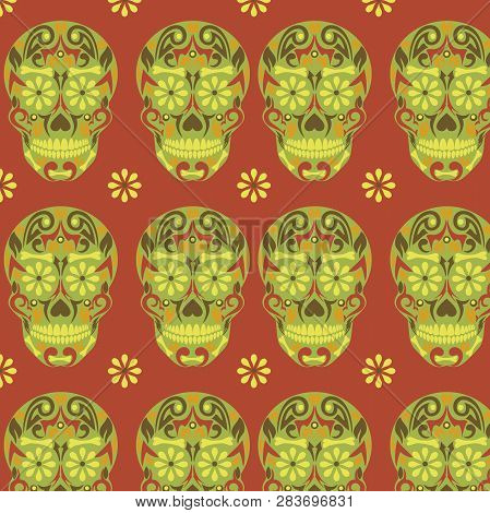 Holy Death, Day Of The Dead, Mexican Sugar Skull, Day Of The Dead, Feast Of Death, Vector Skeleton H