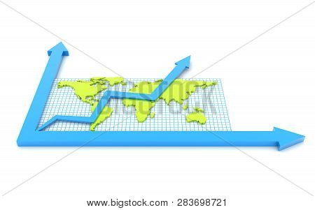 3d Rendered Pie Chart Graph With Up Arrow Isolated On White Background