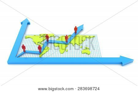 3d Rendered Pie Chart Graph With Up Arrow Isolated On White Background