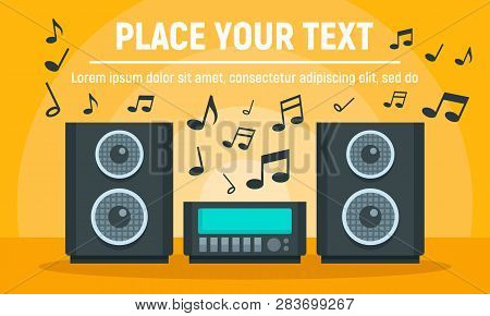 Play Music Stereo System Concept Banner. Flat Illustration Of Play Music Stereo System Vector Concep