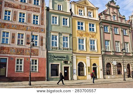 Poznan/poland - February 6th 2019: The Old Town Square With Historic Buildings, Popular Touristic De