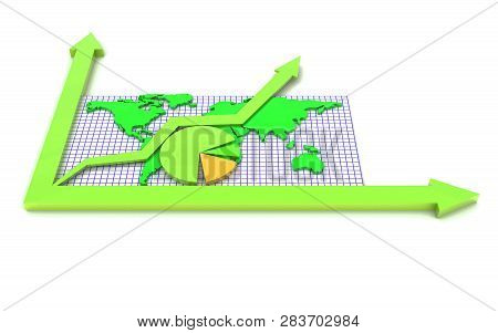 3d Rendered Pie Chart Graph With Up Arrow Isolated On White Background