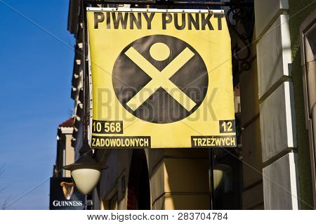 Poznan/poland - February 6th 2019: Piwny Punkt Beer Pub Sign