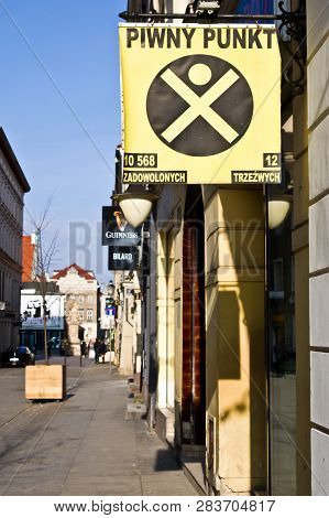 Poznan/poland - February 6th 2019: Piwny Punkt Beer Pub Sign