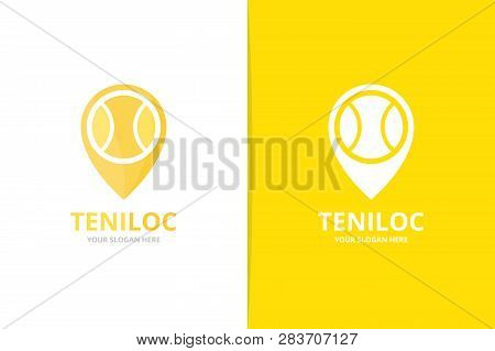 Vector Tennis And Map Pointer Logo Combination. Unique Ball And Pin Logotype Design Template.
