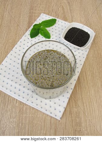 Ice Tea With Basil Seeds In Glass