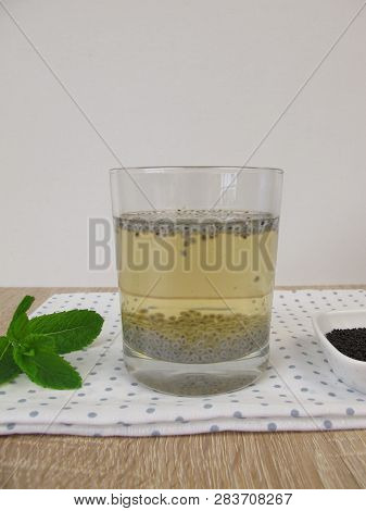 Ice Tea With Basil Seeds In Glass