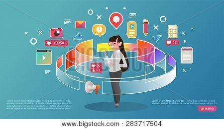 Content Marketing , Business Template Landing Page. Virtual Reality Computer Gamer Person. Web Banne