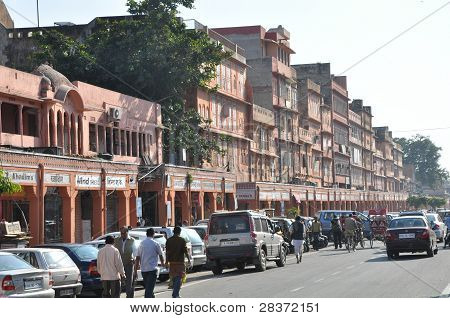 Streets of Indra Bazar in Jaipur, Rajasthan, in India