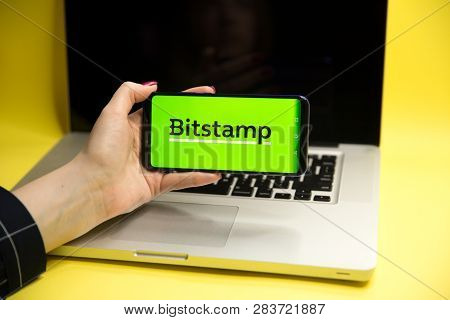 Tula, Russia - January 29, 2019: Bitstamp Cryptocurrency Exchange Logo On