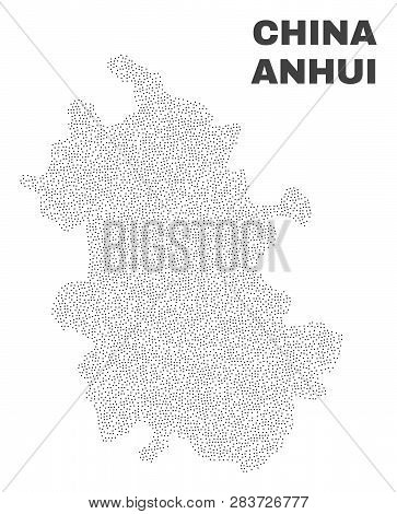 Anhui Province Map Designed With Small Dots. Vector Abstraction In Black Color Is Isolated On A Whit