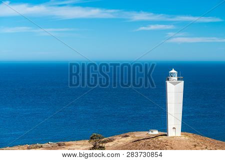 Cape Jervis Lighthouse Viewed From Lookout, Fleurieu Peninsula, South Australia