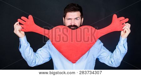 Being Utterly Romantically Lovestruck. Having Heart Attack And Heartache. Unhealthy Man Holding Big 