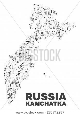 Kamchatka Map Designed With Little Points. Vector Abstraction In Black Color Is Isolated On A White 