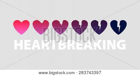 Heart Breaking Progress Vector Illustration. Emotions Concept. End Of Love.