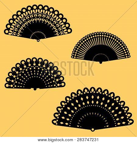 Vector Collection Of Four Oriental Fans With Flowers