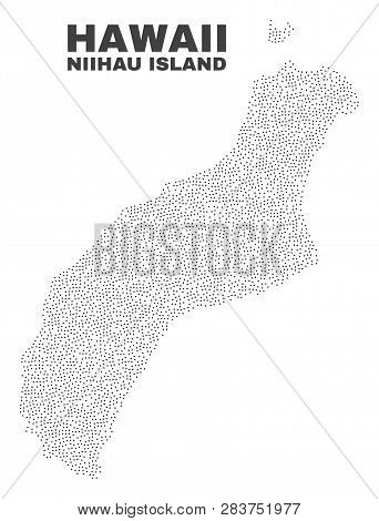 Niihau Island Map Designed With Tiny Dots. Vector Abstraction In Black Color Is Isolated On A White 
