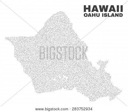 Oahu Island Map Designed With Little Dots. Vector Abstraction In Black Color Is Isolated On A White 