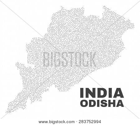 Odisha State Map Designed With Little Points. Vector Abstraction In Black Color Is Isolated On A Whi