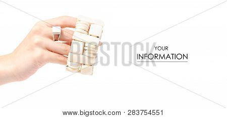Bijouterie Ring Bracelet Ivory Stone In Hand Pattern On White Background Isolation