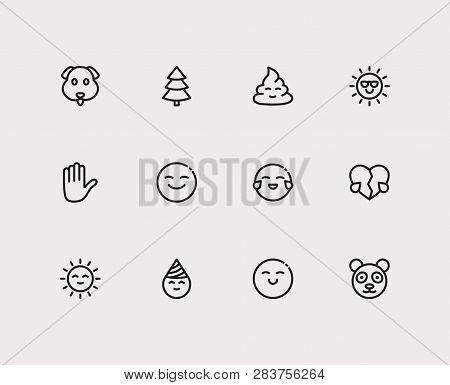 Emoji Icons. Set Of Cute Poop, Dog Emoji And Emoji Summer Vector Sign Symbols. Vector Illustration O