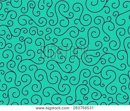Line Spiral Abstract Seamless Pattern Background.curl Ornament Floral Endless Waves Strokes.sea Aqua