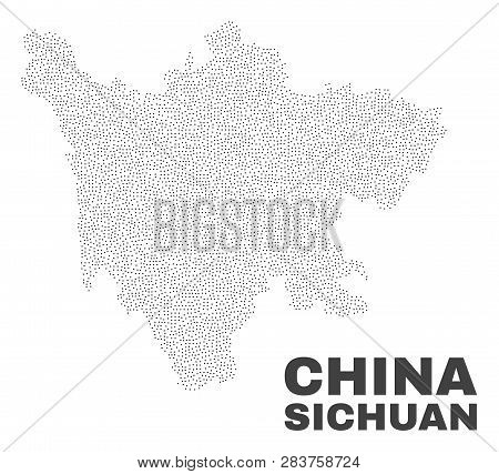 Sichuan Province Map Designed With Tiny Dots. Vector Abstraction In Black Color Is Isolated On A Whi
