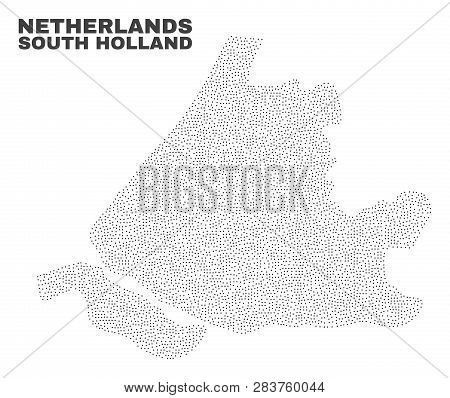 South Holland Map Designed With Little Dots. Vector Abstraction In Black Color Is Isolated On A Whit