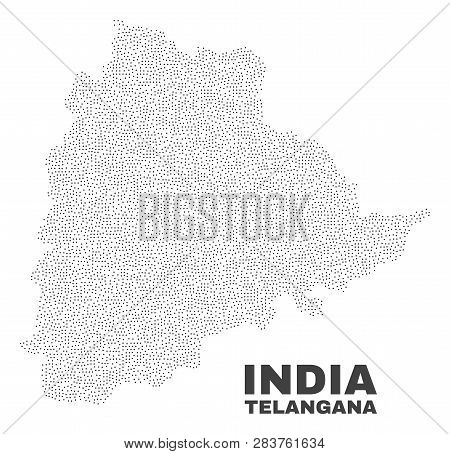 Telangana State Map Designed With Small Dots. Vector Abstraction In Black Color Is Isolated On A Whi