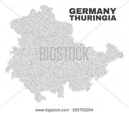 Thuringia Land Map Designed With Tiny Dots. Vector Abstraction In Black Color Is Isolated On A White