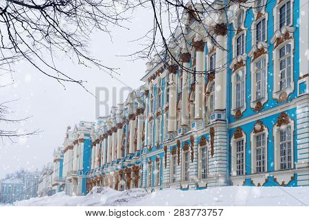 Catherine Palace, Tsarskoye Selo, Pushkino, St. Petersburg In Winter.