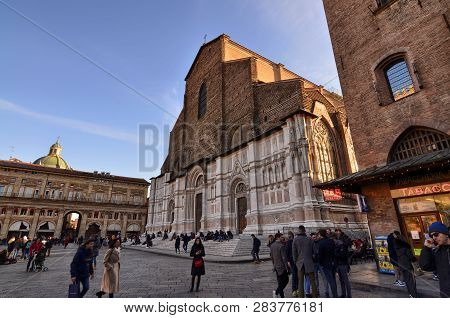 Bologna, Emilia Romagna, Italy. December 2018. Basilica Of San Petronio