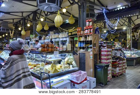 Modena, Emilia Romagna, Italy. December 2018. Interior Of The Albinelli Market,
