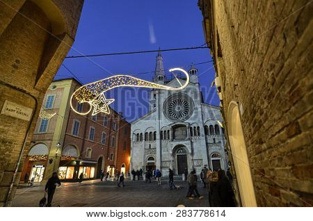 Modena, Emilia Romagna, Italy. The Magnificent Facade Of The Cathedral