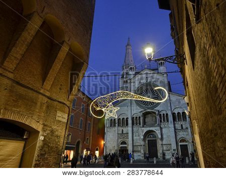 Modena, Emilia Romagna, Italy. The Magnificent Facade Of The Cathedral