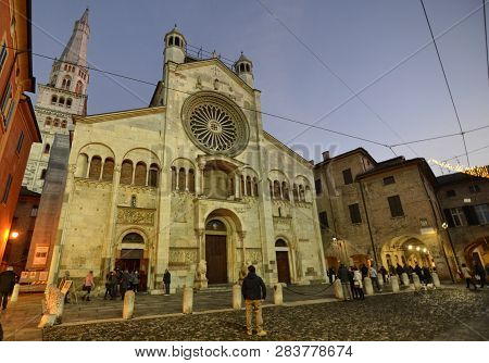 Modena, Emilia Romagna, Italy. The Magnificent Facade Of The Cathedral