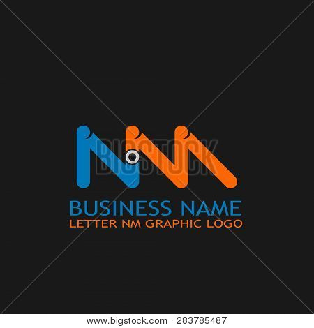 Letter Nm Graphic Logo Template, Nm Letter Logo With Blue Orange Color Isolated On Black Background.