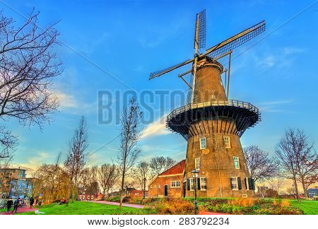 De Valk, A Historic Tower Mill In Leiden, The Netherlands