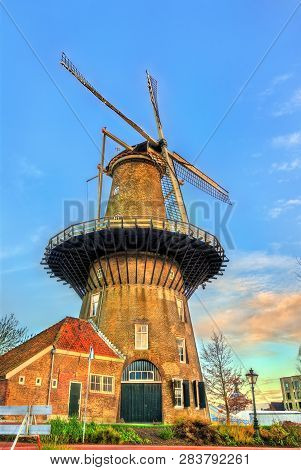 De Valk, A Historic Tower Mill In Leiden, The Netherlands