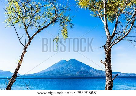 Atitlan & Toliman Volcanoes On Lake Atitlan In Guatemalan Highlands