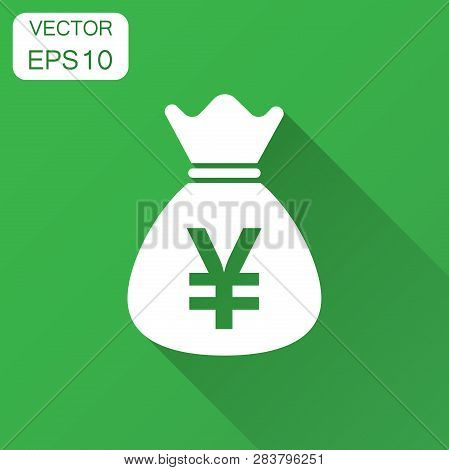Yen, Yuan Bag Money Currency Vector Icon In Flat Style. Yen Coin Sack Symbol Illustration With Long 
