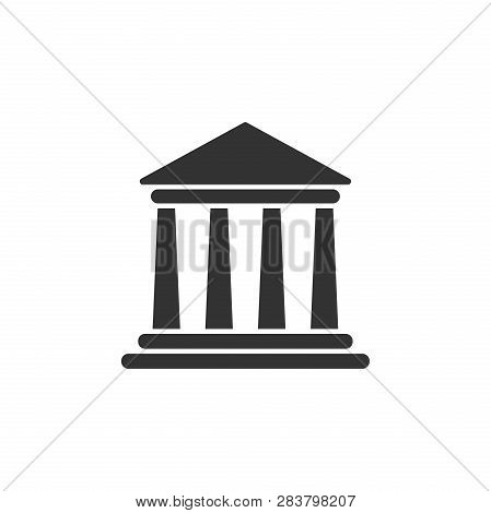 Bank Building Icon In Flat Style. Government Architecture Vector Illustration On White Isolated Back