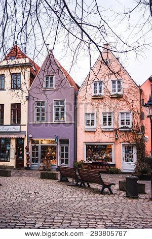 Bremen, Germany, January, 2019 - Colorful Houses In Historic Schnoorviertel In Bremen, Germany