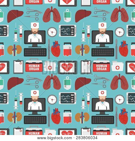 Transplatation Human Organ Flat Seamless Design Set.online Doctor Consultation.vector Illustration